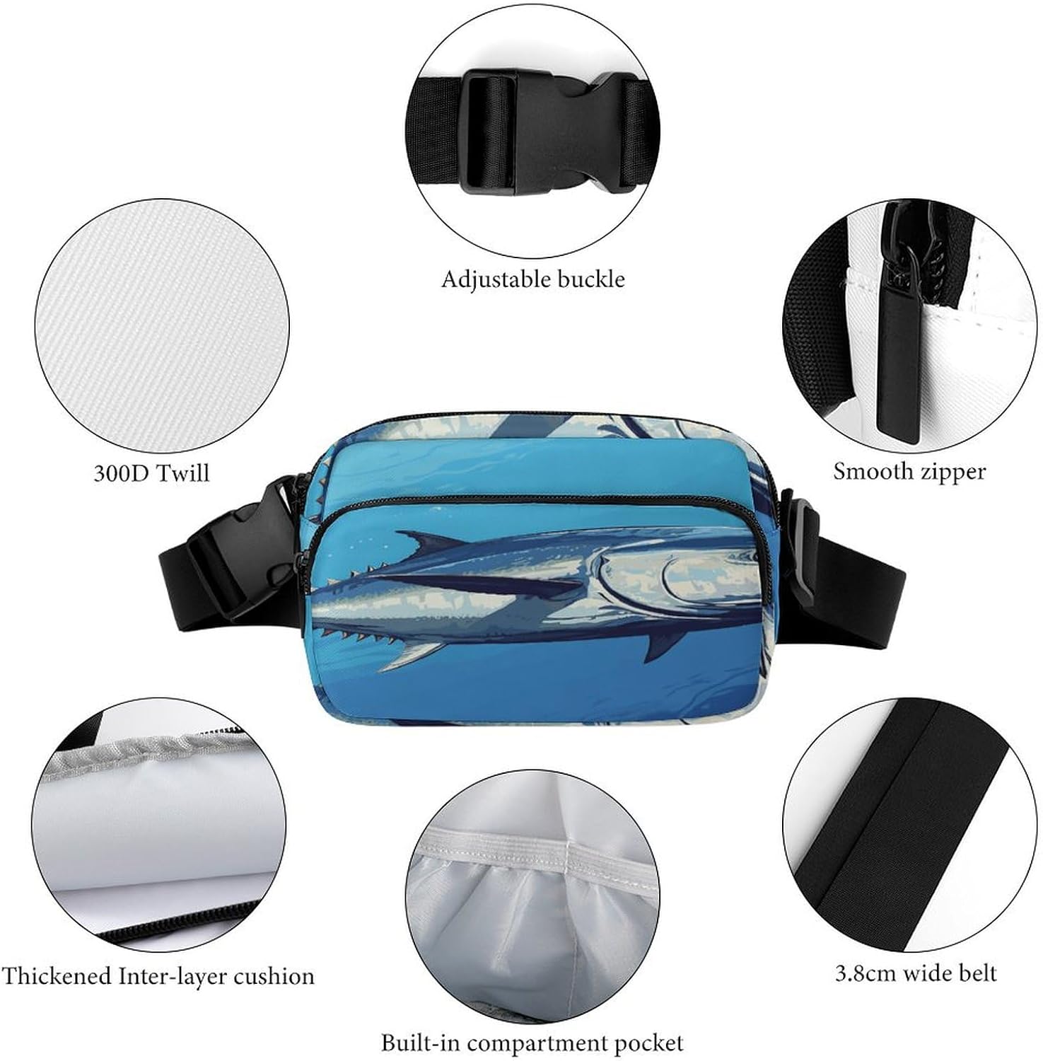 Colorful Tuna Fanny Pack Belt Bag with Adjustable Strap Fashion Waist Bag for Outdoor Sports Hiking