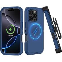 Compatible with iPhone 16 Pro Max Case, with Belt Clip Holster Heavy Duty Magnetic Wireless Charging Full Body Protection Kickstand Cover for iPhone 16 Pro Max 6.9 inch Phone Navy Blue