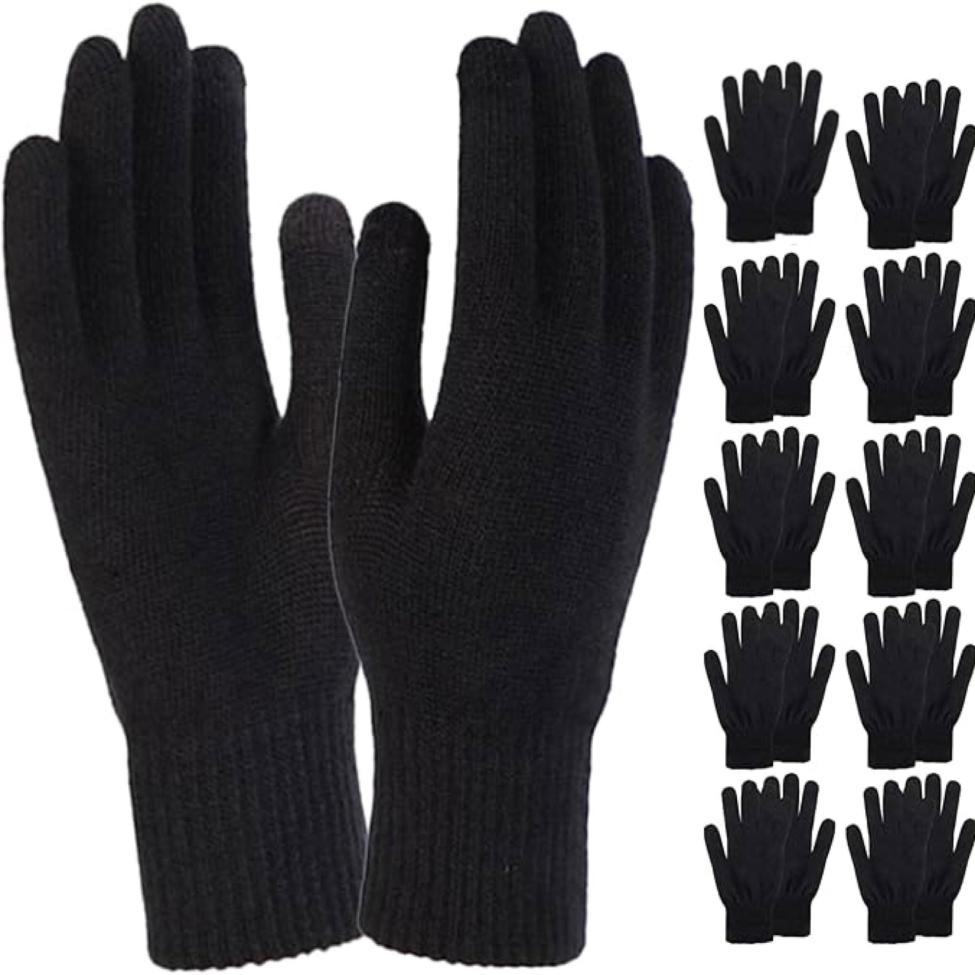 Trail maker 11 Pairs Bulk Adults Magic Winter Gloves, Warm Stretchy Knit Gloves for Teens, Women, Men Wholesale Winter Gloves (5 Colour Pack)