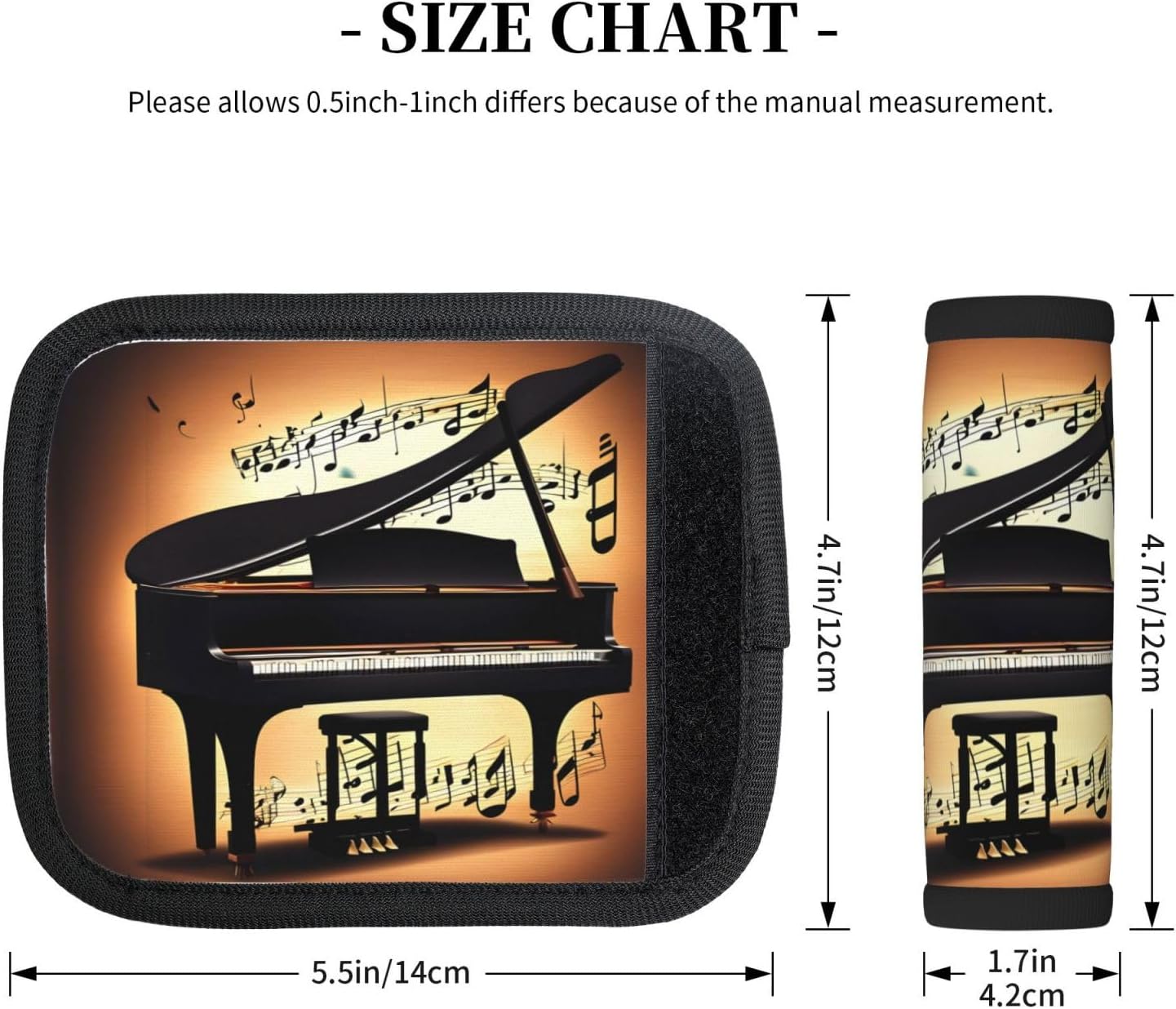 Piano Violin and Music Notes Print Luggage Handle Wrap for Suitcase/Carry On/Backpacks-Neoprene Handle Wrap Cover 2pcs