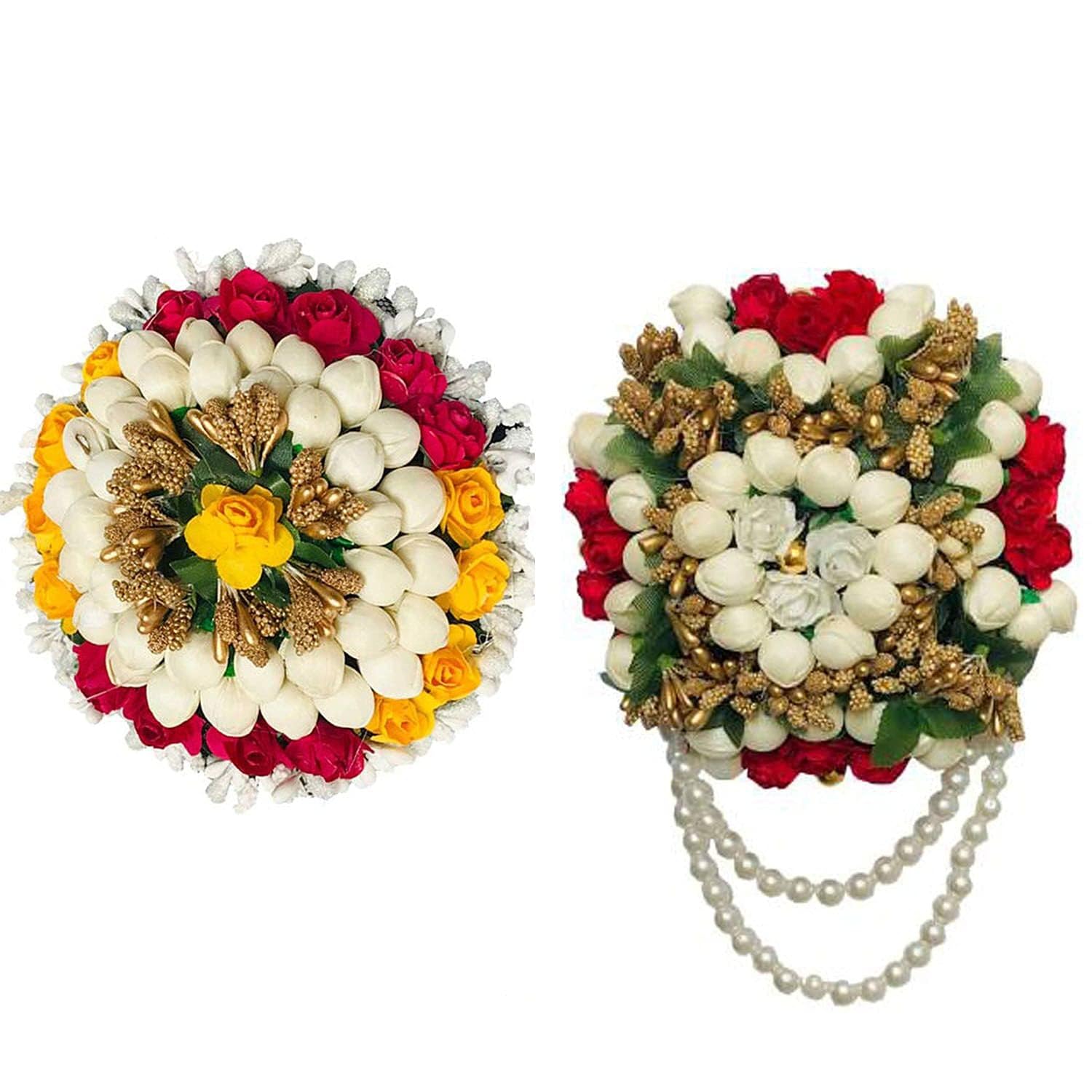 Gajra pour chignon de mariée lot de 2 fleurs artificielles pour coiffure de fête