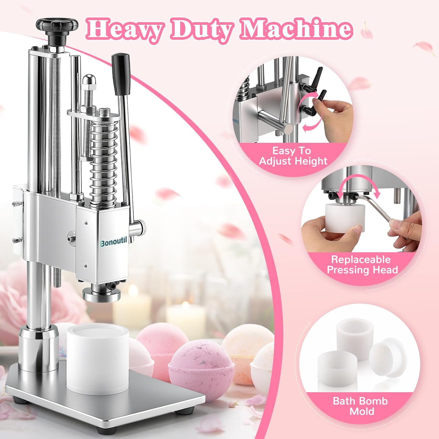 Bath Bomb Press Machine with 6 Molds, Heavy Duty Adjustable Height Bath Bomb Machine DIY Soap Press