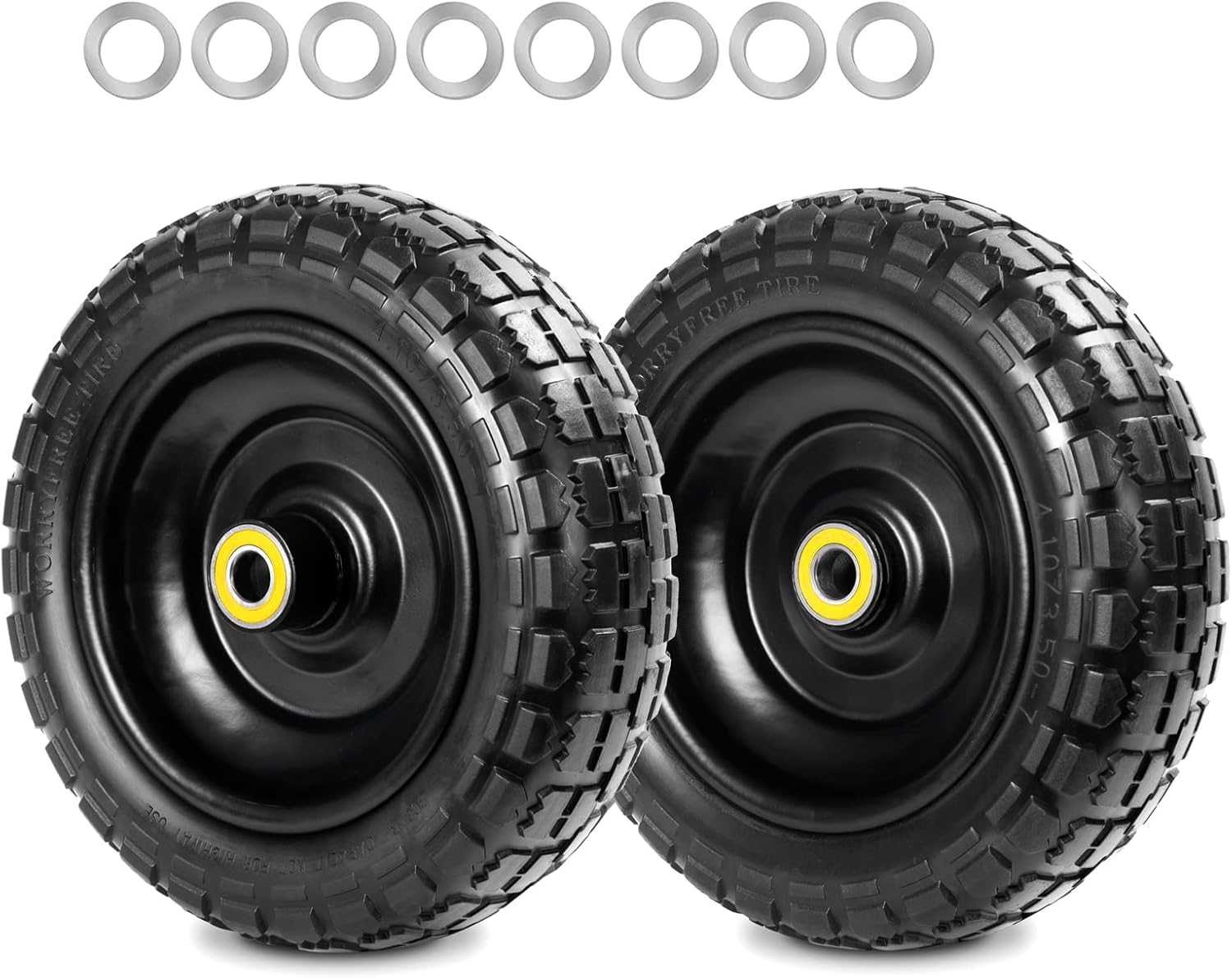 Fit Gorilla Carts Wheels 10" No Flat Replacement Wheel, 4.10/3.50-4 Flat Free Solid Tire Compatible with Gorilla Cart,Hand Truck,Garden Cart-5/8 Axle Bore Hole 2.1" Hub (2 Pack)