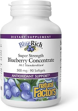 BlueRich by Natural Factors, Super Strength Blueberry Concentrate, Antioxidant Support for Overall Good Health, 90 Softgels