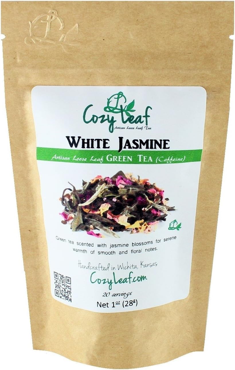 WHITE JASMINE - Organic Artisan Loose Leaf Green Tea Blend - FORMULATED and BLENDED by Cozy Leaf in Wichita, Kansas USA