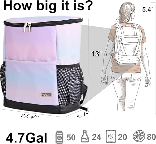 Miniatura 3 de Wolka Mochila enfriadora de 35 latas, mochila pequeña aislada a prueba de fugas, ligera, suave, impermeable, para playa, campamento, senderismo,