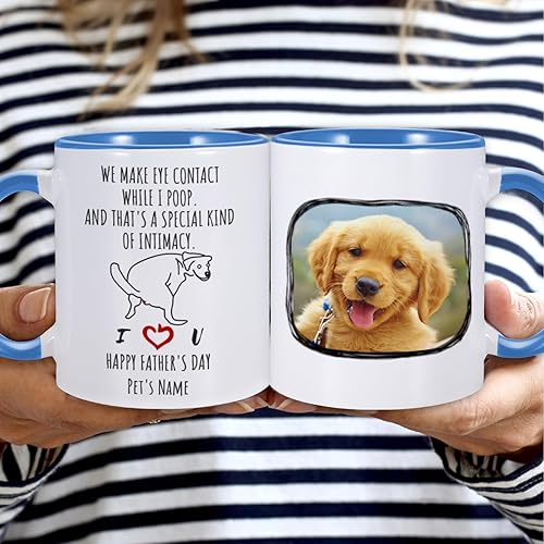 Miniatura 1 de Tazas de perro personalizadas, taza de foto personalizada de perro, divertida taza con texto en inglés We Make Eye Contact When I Poop para amantes