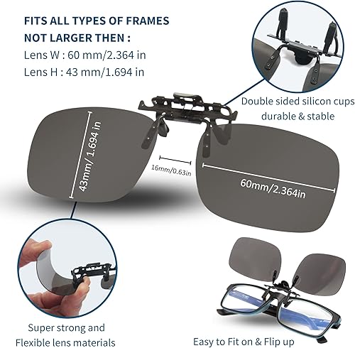 Miniatura 4 de BLUE CUT Gafas de visión nocturna polarizadas con clip, gafas de sol abatibles UV-400 para llevar sobre gafas graduadas para conducir nocturno,