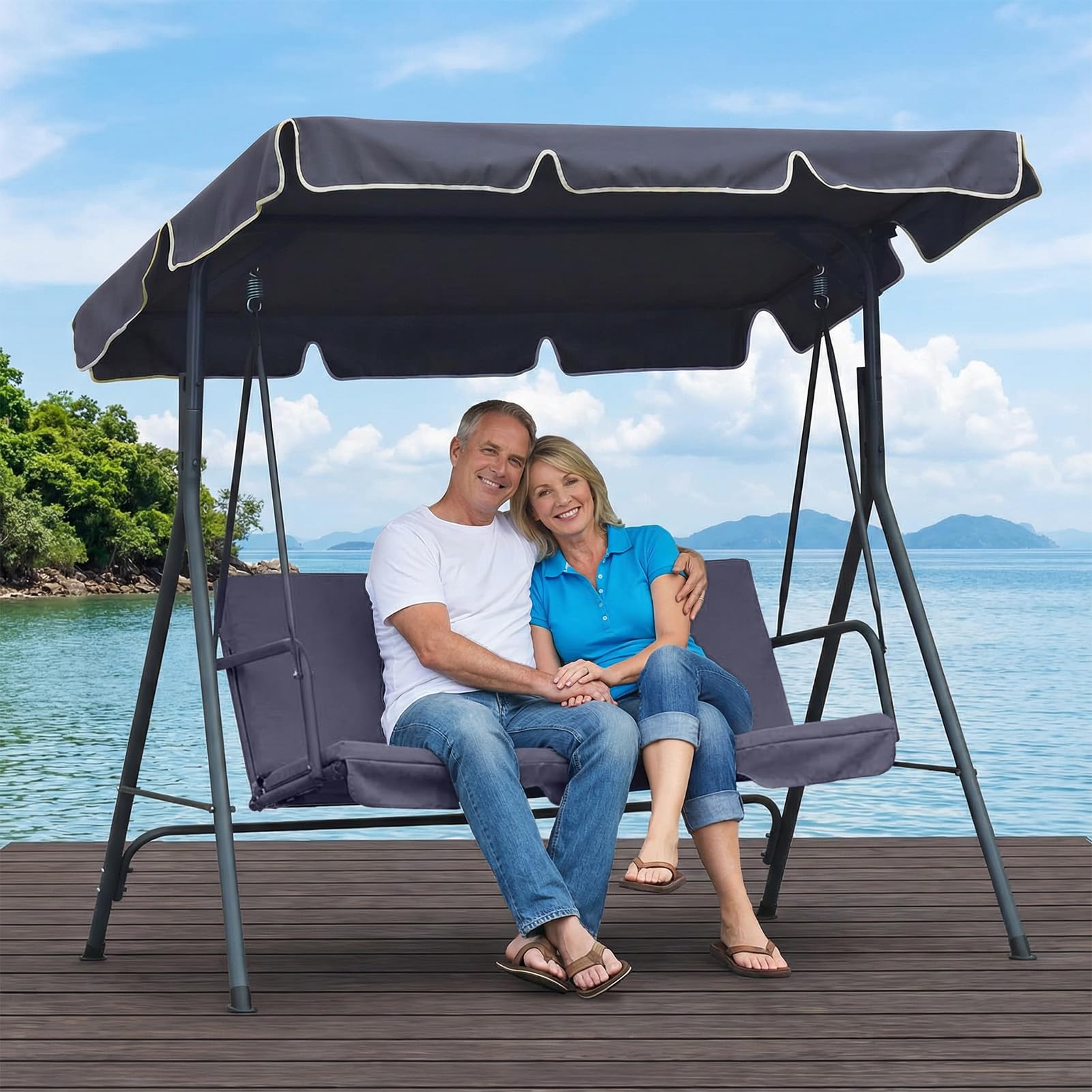 Balancelle de jardin pour adulte - Housse de toit : extérieur indéchirable - Protection UV 420D - Tissu Oxford 420D - Gris - Résistant aux intempéries - Toit de rechange moderne pour balancelle