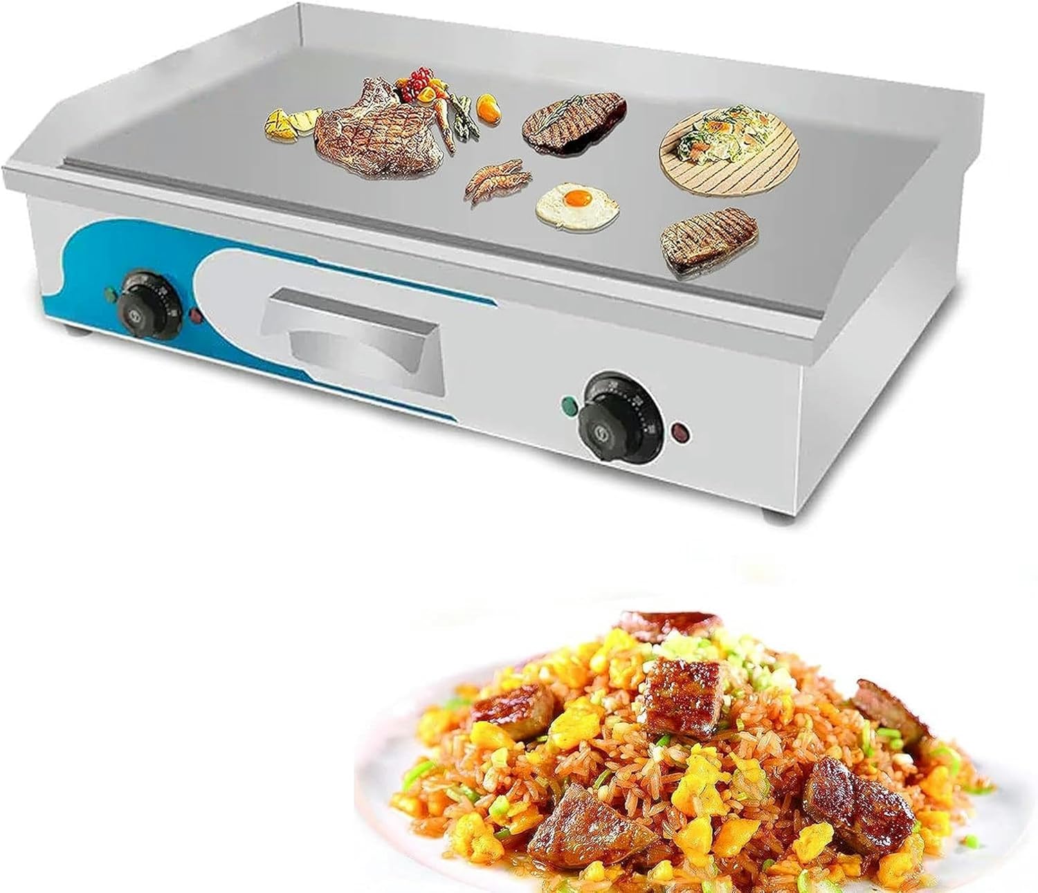 Electric Griddles, Large Electric Griddle Hot Cooking Plate, 220-240V Commercial Stainless Steel Efficient Nonstick Adjustable Countertop Hot Plate BBQ Grill for Barbecue Omelette Fried Food