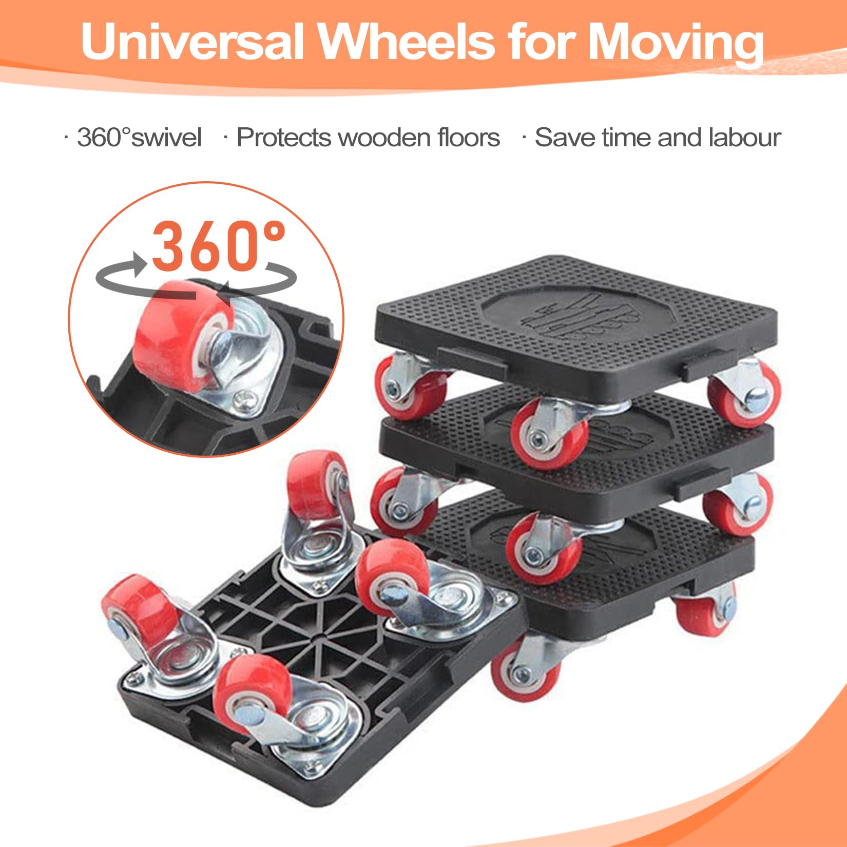 Ruedas para Muebles Pesados Juego 9 Piezas Elevador De Muebles Ruedas para Mover Muebles 4 Ruedas Transporte Rueda PU Giratoria 360 Gradosalmohadillas Antideslizantes Palanca MAX para 400kg