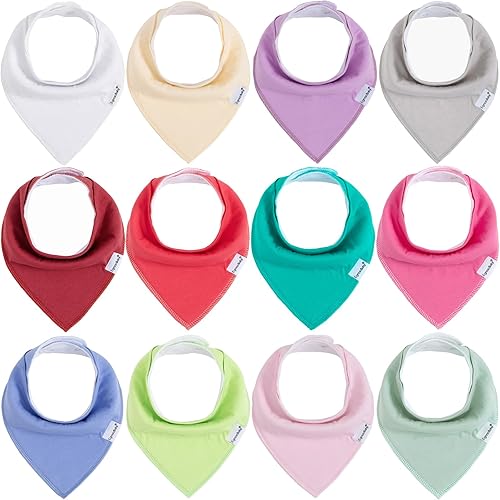 Miniatura 25 de Baberos tipo bandana para bebés para niños y niñas, súper suaves, unisex, paquete de 12 baberos de algodón orgánico absorbentes para dentición y