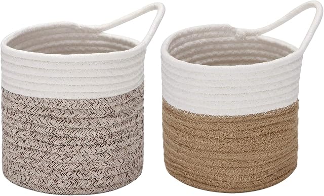 Sea Team Hanging Cotton Rope Baskets, 6.7 Inches Small Woven Storage Basket, Bike Hang Bag, Fabric Planter, Pot, Wall, Door Organizer for Keys, Wallets, Sunglasses,2PCS