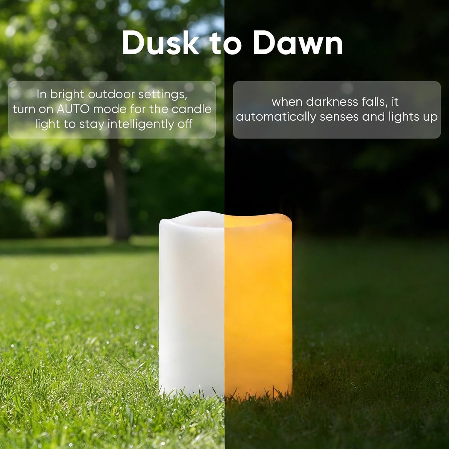 Amagic Flameless Candles Dusk to Dawn Sensor, Outdoor Waterproof Candles Battery Operated, Auto On/Off Flickering Fake LED Pillar Candle for Patio, Yard, Porch, Entryway, Lantern Decor, D3” x H4”5”6”