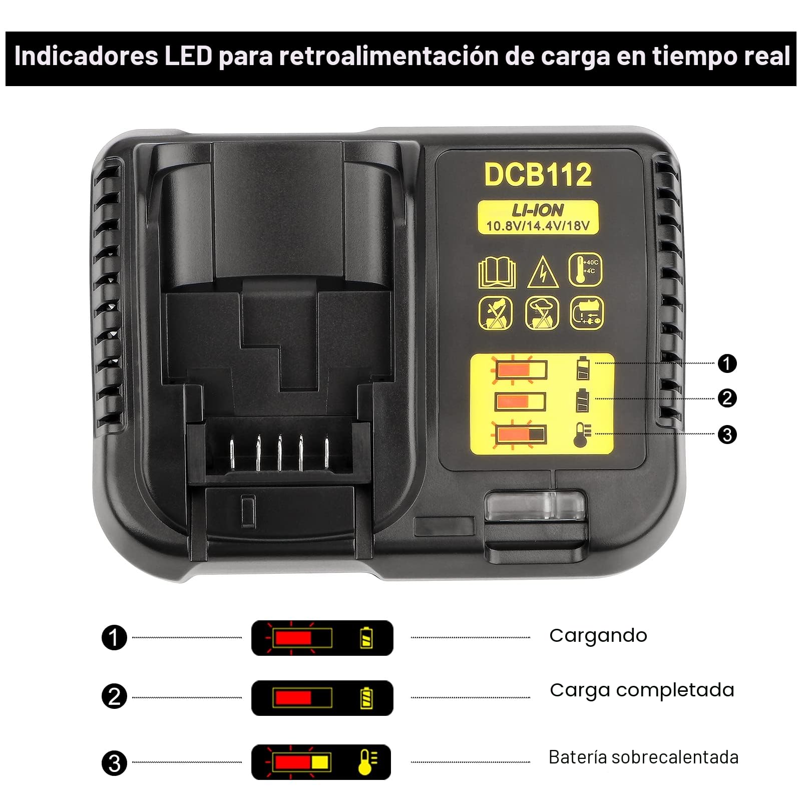 Cargador de batería de ion de litio 10,8 V -18 V para DeWalt DCB112 DCB115 XR Multi Voltage
