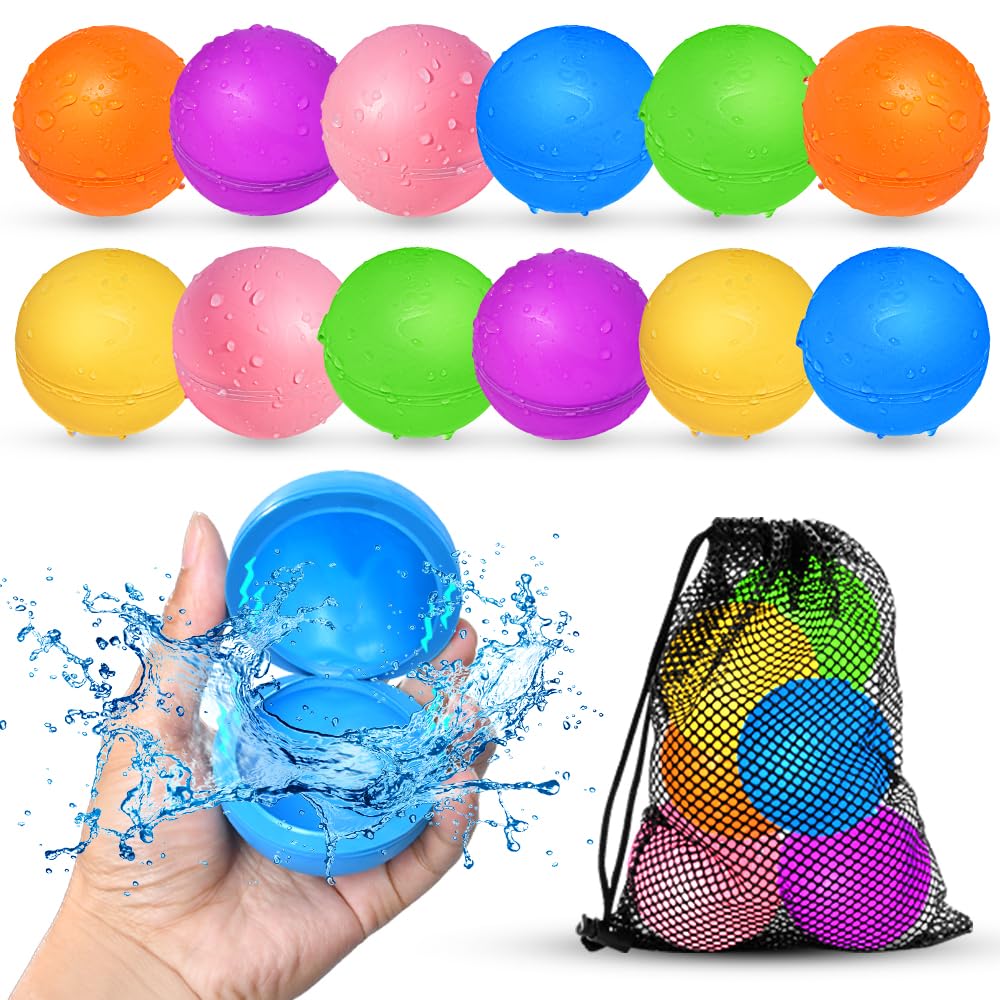 12pcs reusable water balloons pool beach water toys for boys and girls outdoor summer toys for kids ages 3-12