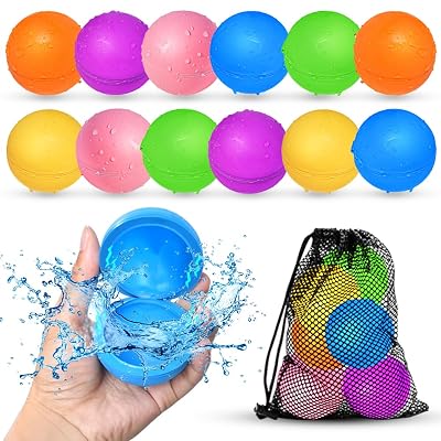 12Pcs Reusable Water Balloons, Pool Beach water Toys for Boys and Girls, Outdoor Summer Toys for Kids Ages 3-12