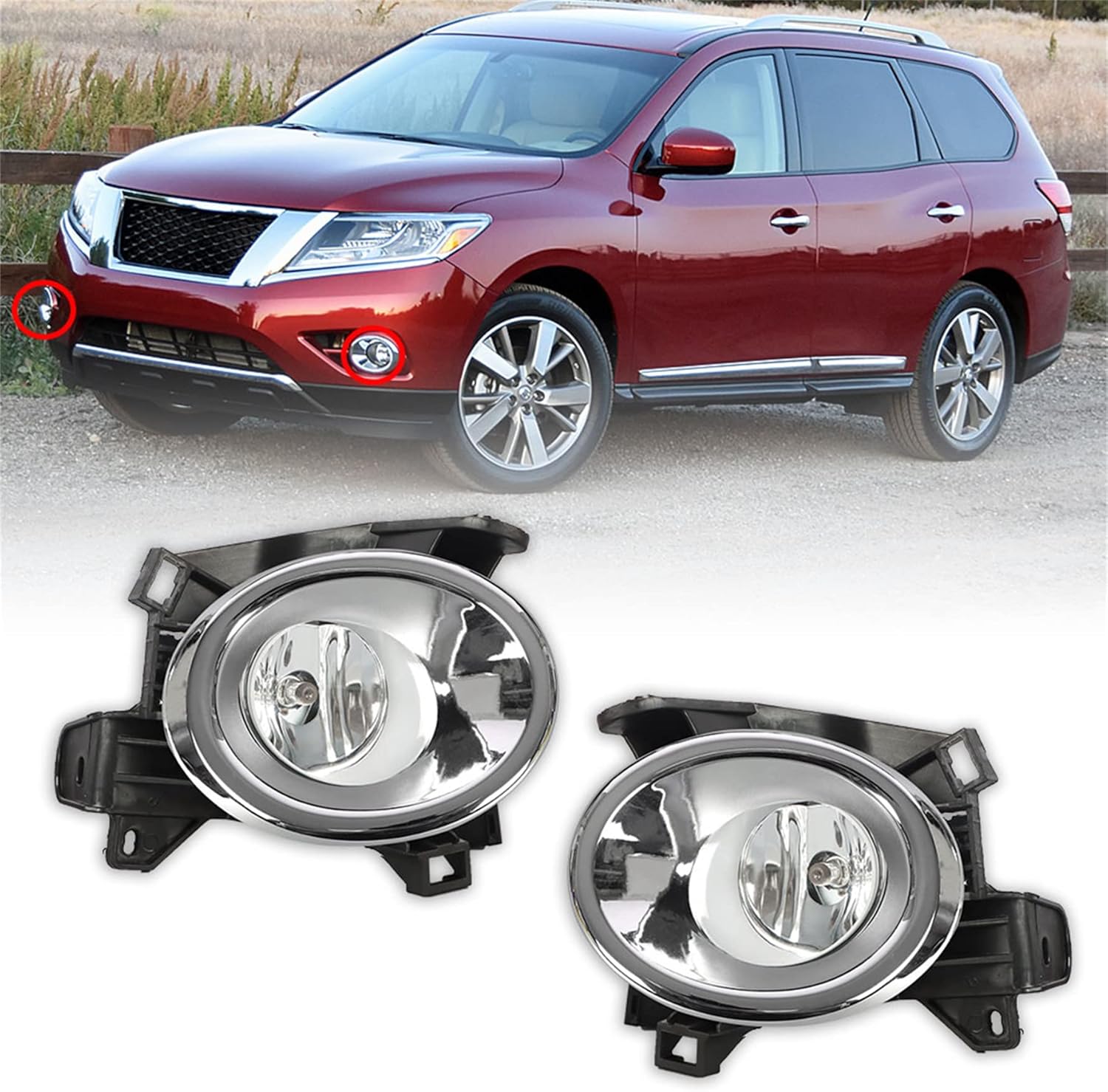 munirater 2-Pack Clear Lens Bumper Fog Light Lamps Assembly w/Bezel + Switch Kit Replacement for Pathfinder 2013-2016