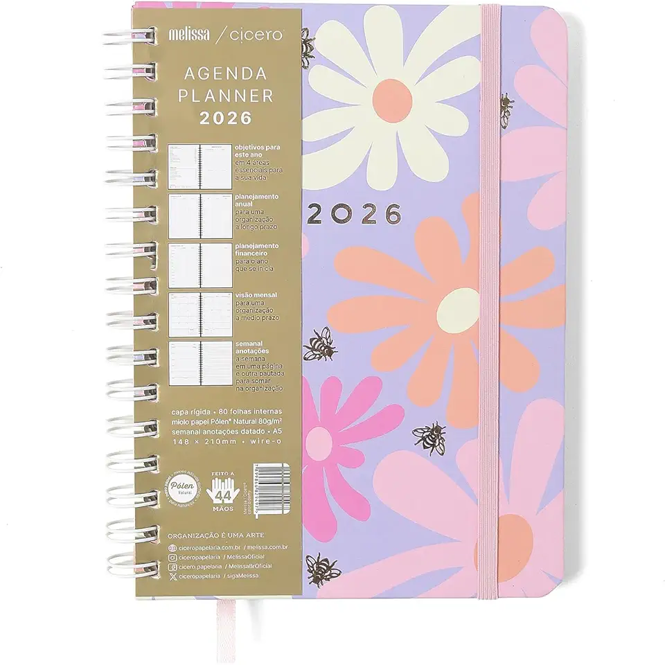 AGENDA PLANNER WIRE-O 2026 MELISSA SEMANAL ANOTACOES A5 COLOR BLOOMY