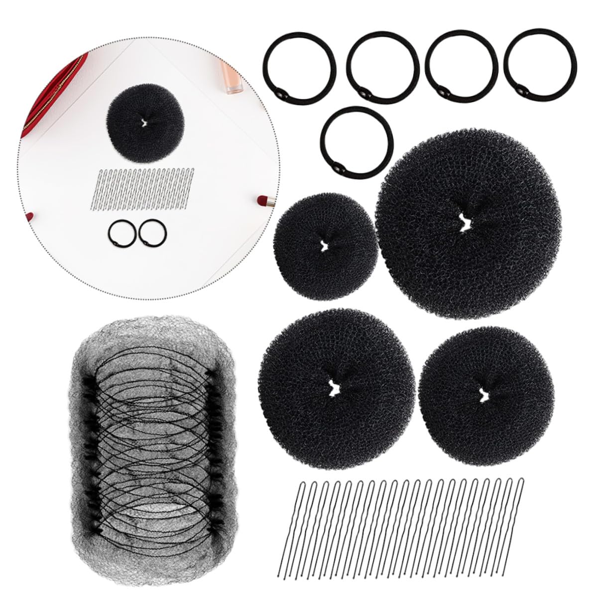 Mini Hair Bun Shaping Tool Set 49 Pieces Black 82g Small Hair Accessories for Women Manual Bun for Casual and Formal Styling