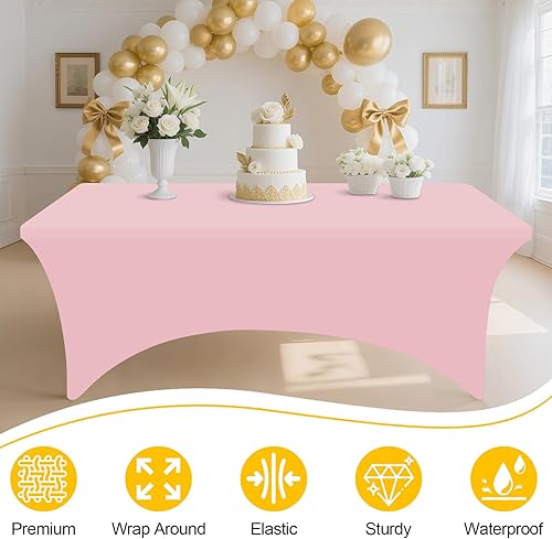 Miniatura 93 de Smiry Paquete de 2 manteles de elastano de 6 pies, elásticos ajustables, lavables y sin arrugas, rectangulares para mesa de patio, para exteriores,