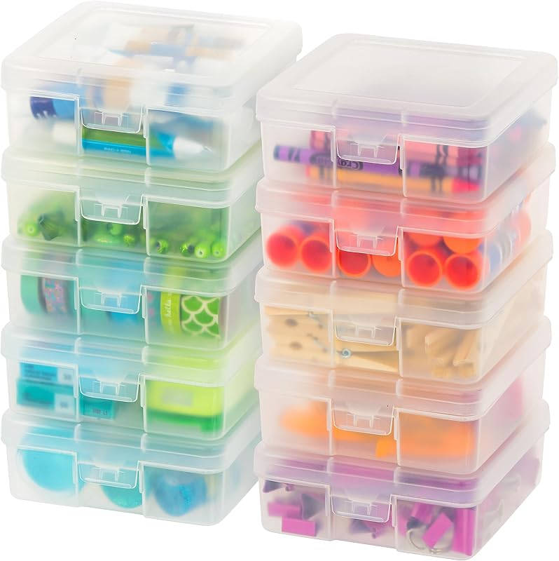 IRIS USA Clear Cases |Made in USA| Plastic Box Organizers (10-Pack)- Small | Bead Storage Organizing Containers with Snap Lid for Arts, Crafts, Ephemera, Stickers, & Dance Cheer