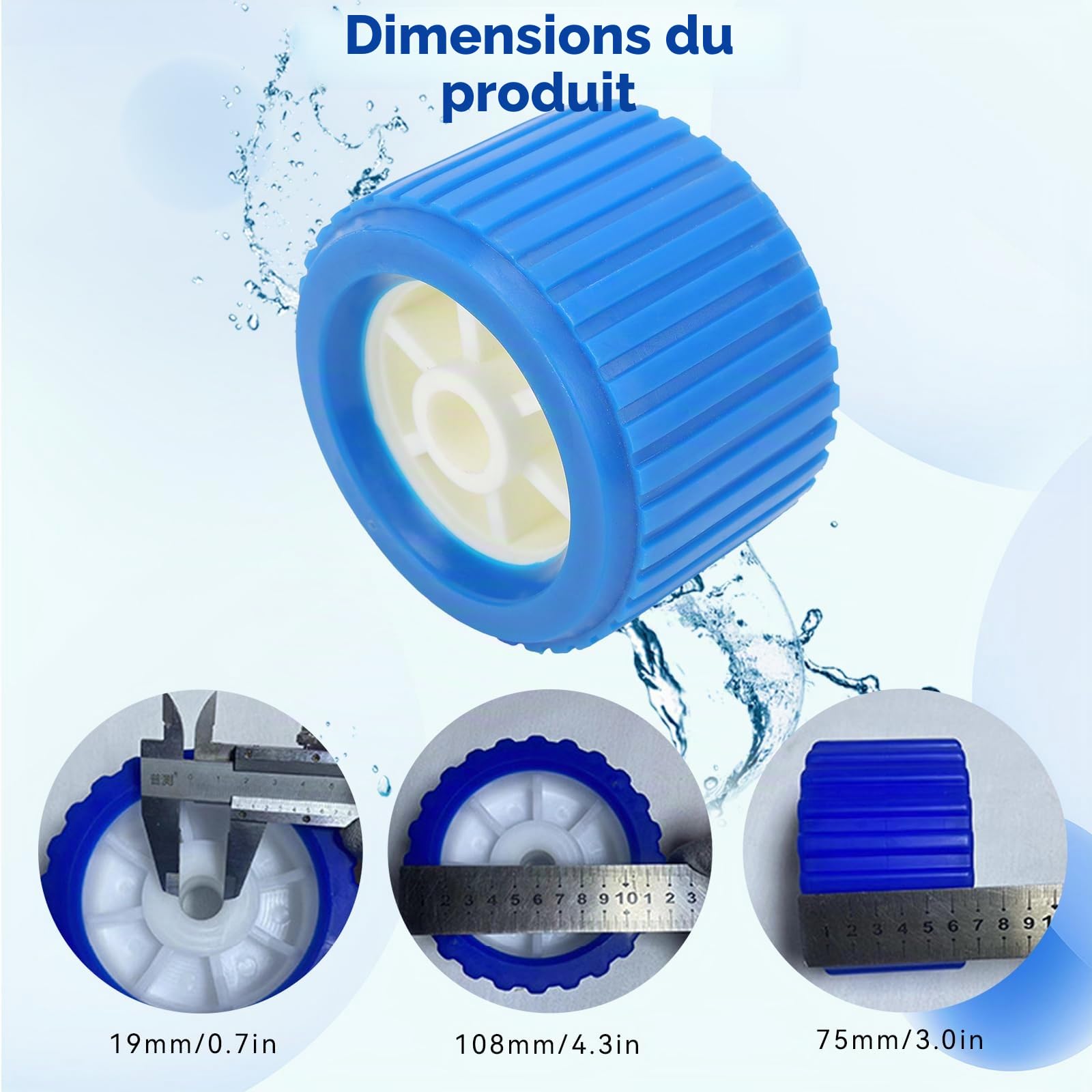 Rouleau Oscillant Nervuré, Kit De Rouleaux De Remorque De Bateau, Rouleau Large En PP Bleu, Rouleau Oscillant De Bateau, 4 Pièces Rouleau Oscillant Nervuré Marin 108x75x19mm Bleu PP Résistant Aux