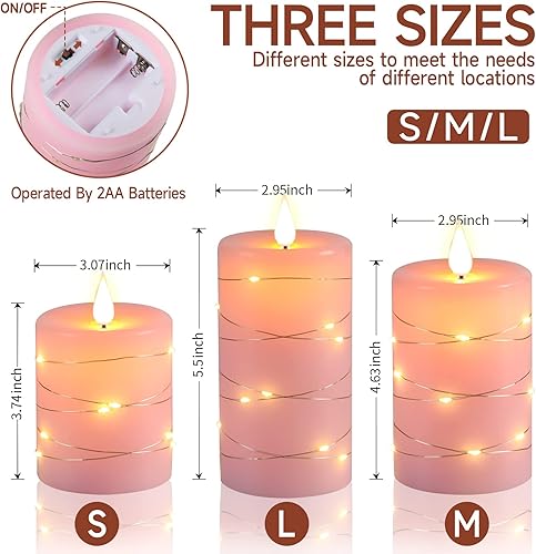 Vista 49 de Da by Velas sin llama con tira de luces, velas que funcionan con pilas, velas LED parpadeantes con control remoto y temporizador, cera real, paquete