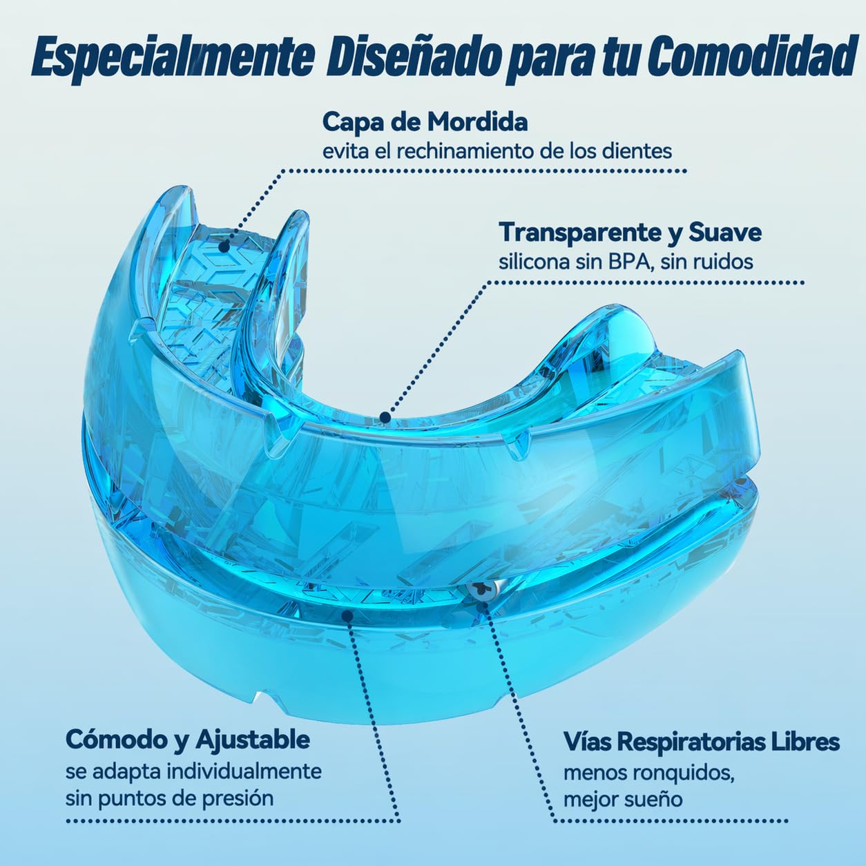 Dispositivo Antironquidos Ajustable – Férula Anti Ronquidos para Dormir, Diseño Cómodo para Uso Nocturno, Mejora del Descanso y Respiración, Bleu