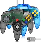 2 Pack N64 Controller, FISUPER Wired Classic Game Controller Gamepad Joystick for N64 Console(Clear Blue+Clear Green)