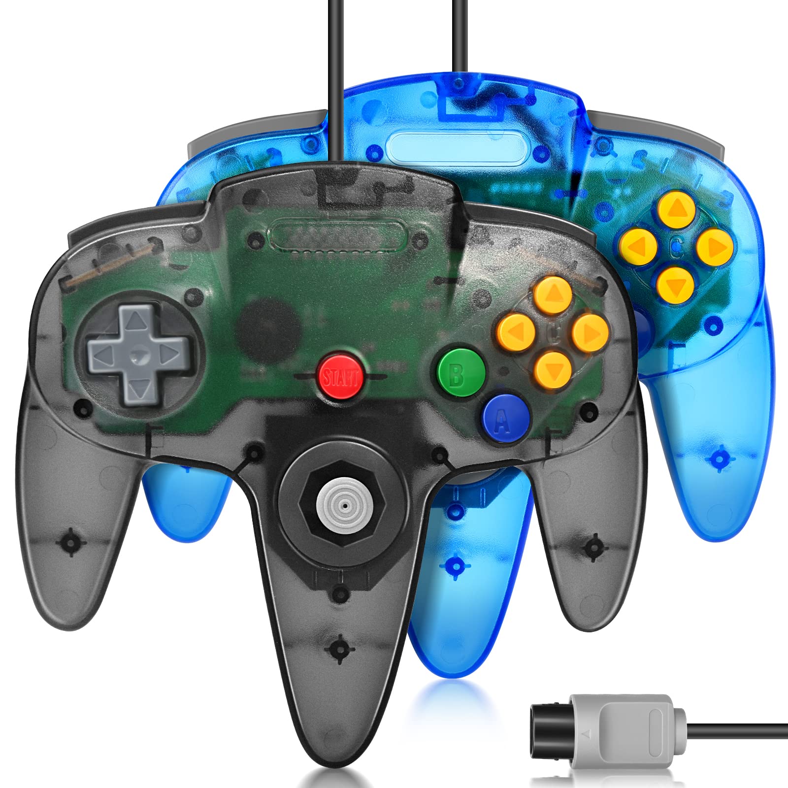 FISUPER Manette de jeu filaire N64 classique pour console N64 (noir transparent + bleu transparent)