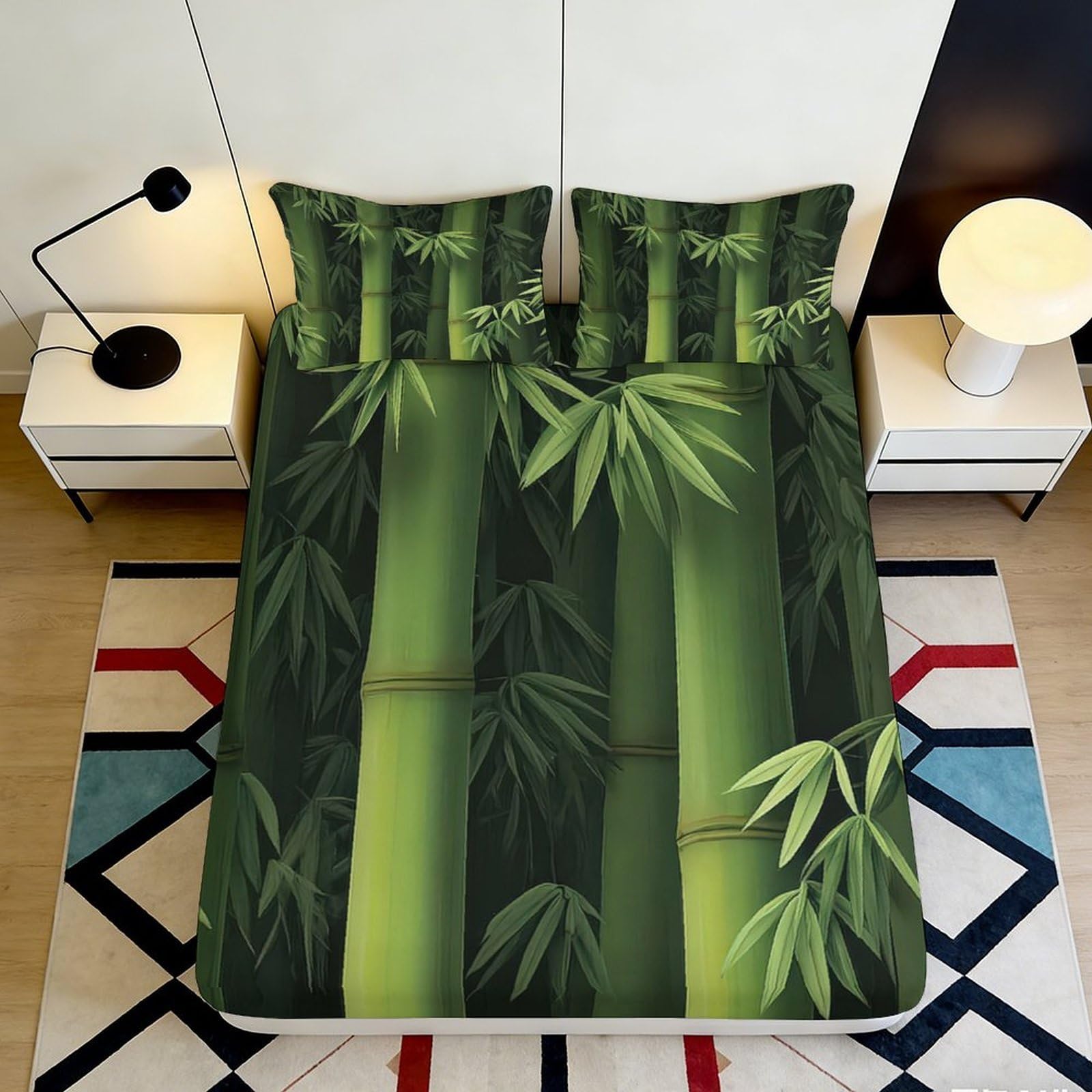 3D Printed Bamboo Forest Fitted Sheet Microfiber Soft Breathable Green Plant Mattress Cover for Bedroom Decor 90x200x25cm
