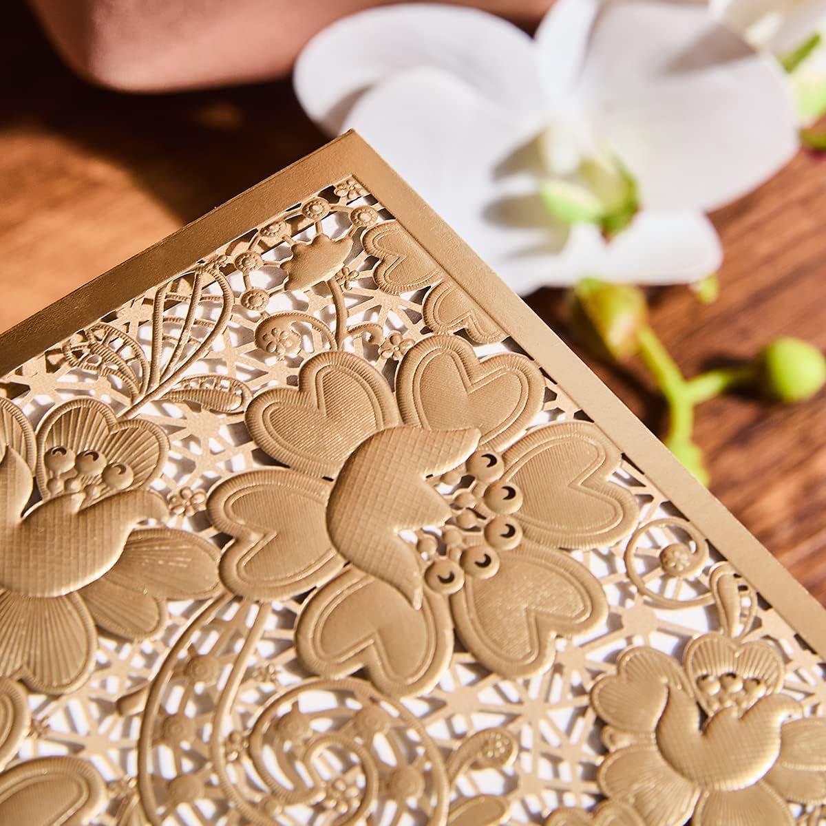 25 Counts Luxurious Laser Cut Wedding Invitations Paper Lace Pocket Cards Set Embossing border With Matt Envelopes For Shower Engagement Birthday Party Invites