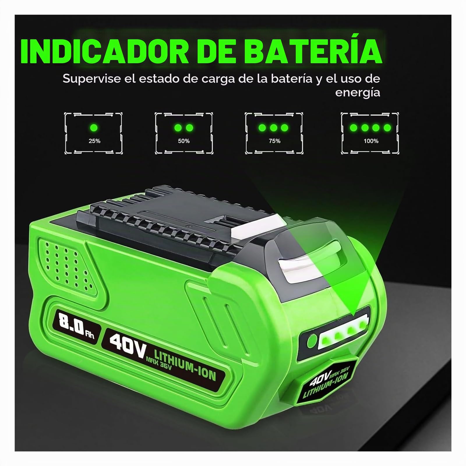 Batería Recargable for Herramientas eléctricas, batería de Repuesto de 40 V, 6 Ah y 8 Ah, Compatible con Greenworks 29472, 29462, 29252, 20202 y 22262(2PC)