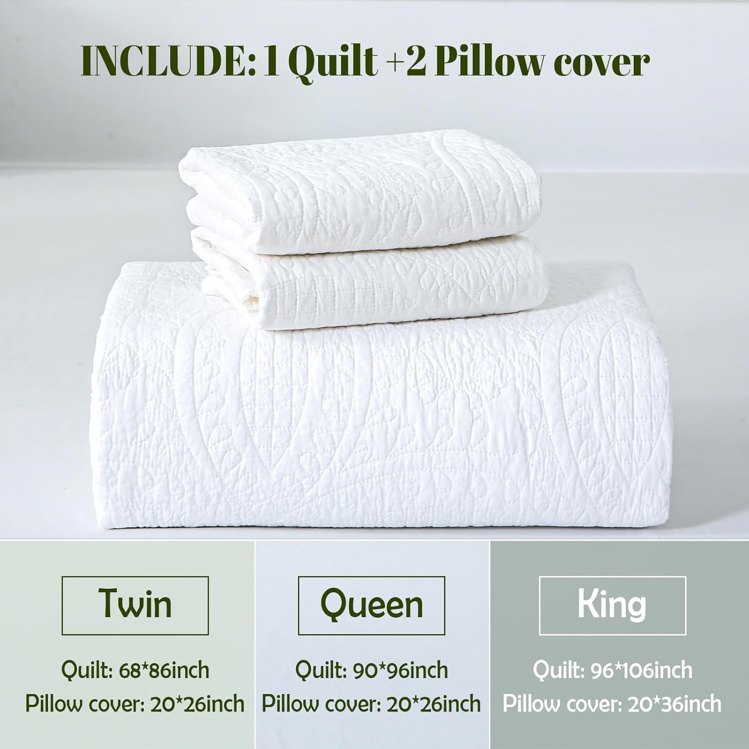 White 100% Cotton King Quilt Set, 3 Piece Modern Textured Bedspread with Coin Pattern, Lightweight Crinkly Coverlet Sham Set, Soft Minimalist All Season Bedding, Garment-Washed - Image 9