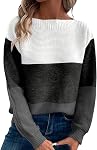 RANPHEE Femmes manches longues Col Col Couleur Bloc Automne Mode Pull tricoté Chandails Hauts de saut