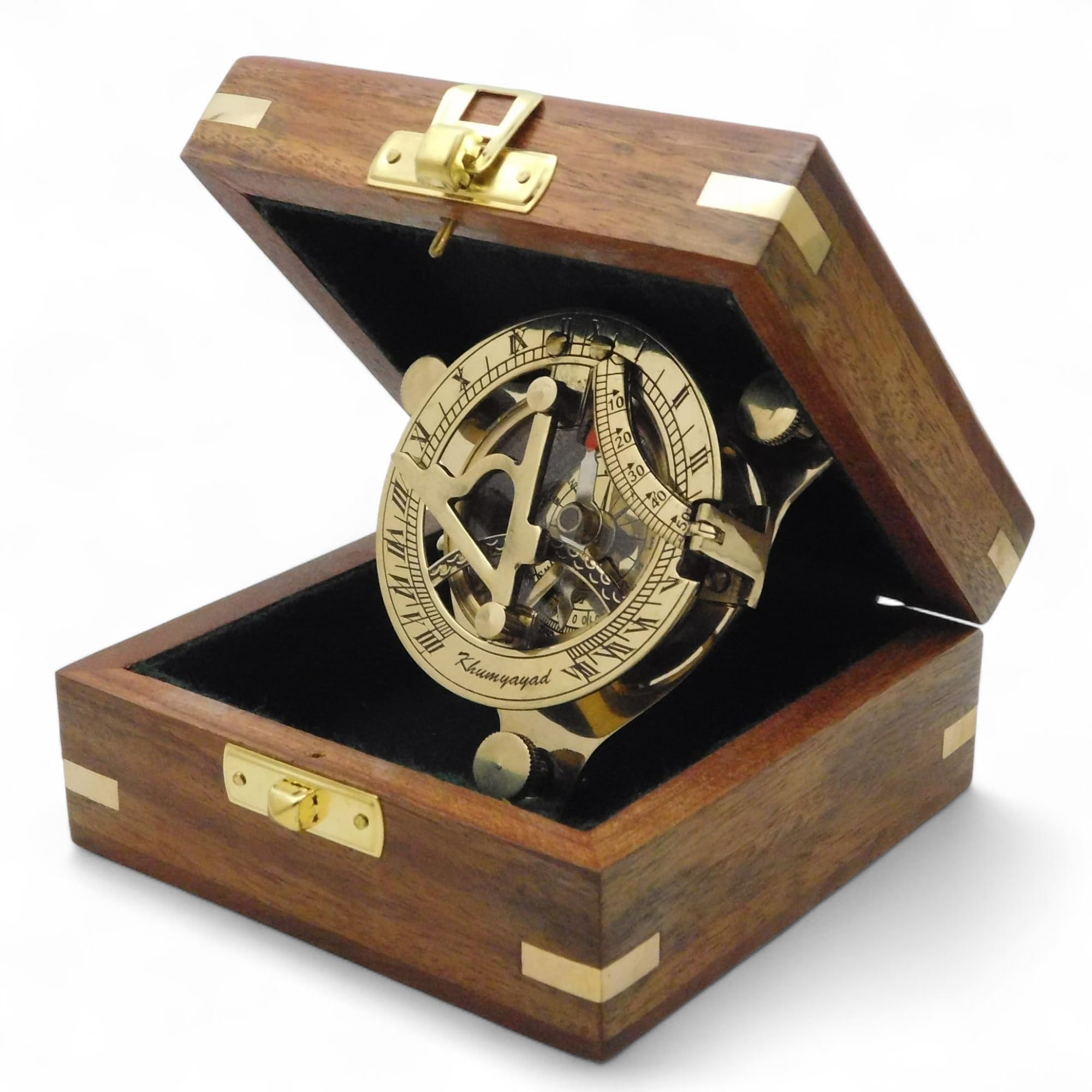 Boussole en laiton. Élégante boussole nautique traditionnelle de cadran solaire de 7,6 cm en laiton antique avec boîte en bois exquise.