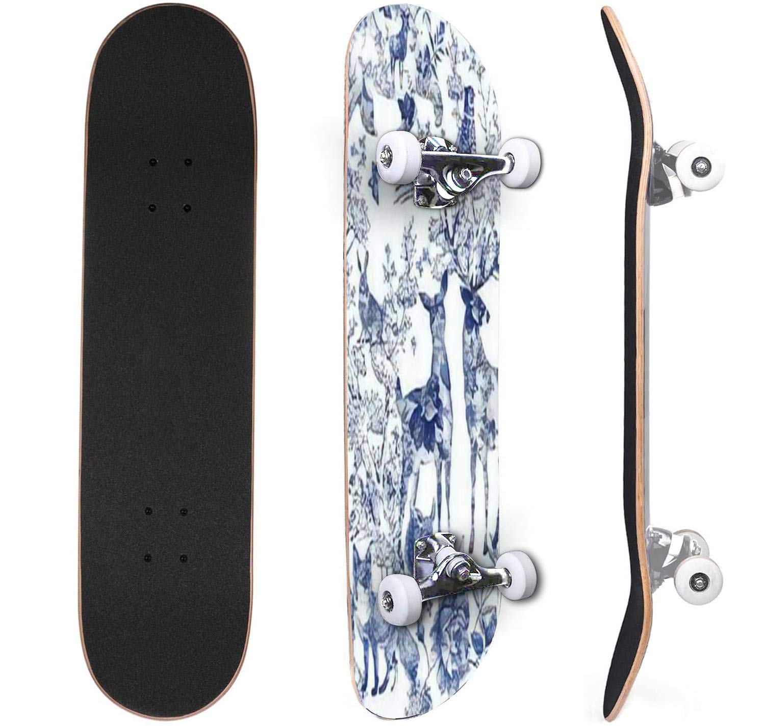 Classic Concave Skateboard Cute floral seamless pattern with wild animals from Africa Koala lion Canadian Maple Trick Skateboards for Beginners and Professionals