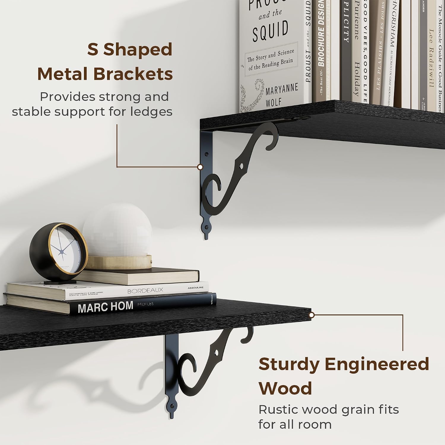 RICHFOCUS 12 Inch Deep Floating Shelves for Wall, 16" W x 12" D Black Wood Wall Shelves Set of 2, Wide Floating Shelves for Living Room, Bedroom, Kitchen, Bathroom and Decor Storage, Black image 4