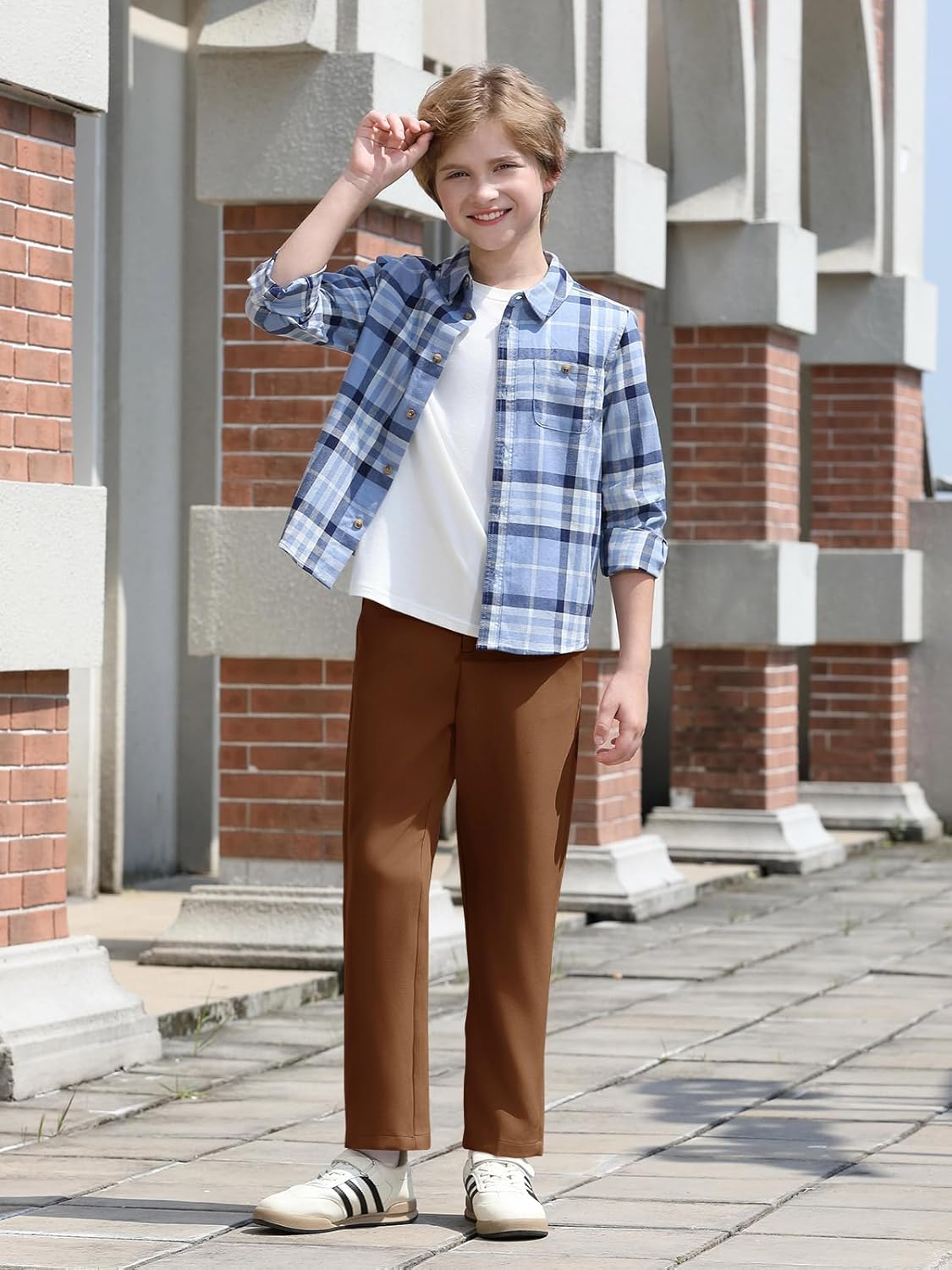 Haloumoning Boys Dress Pants Kids Elastic Waist Straight Leg Uniform Pants Casual Trousers with Pockets - Image 5