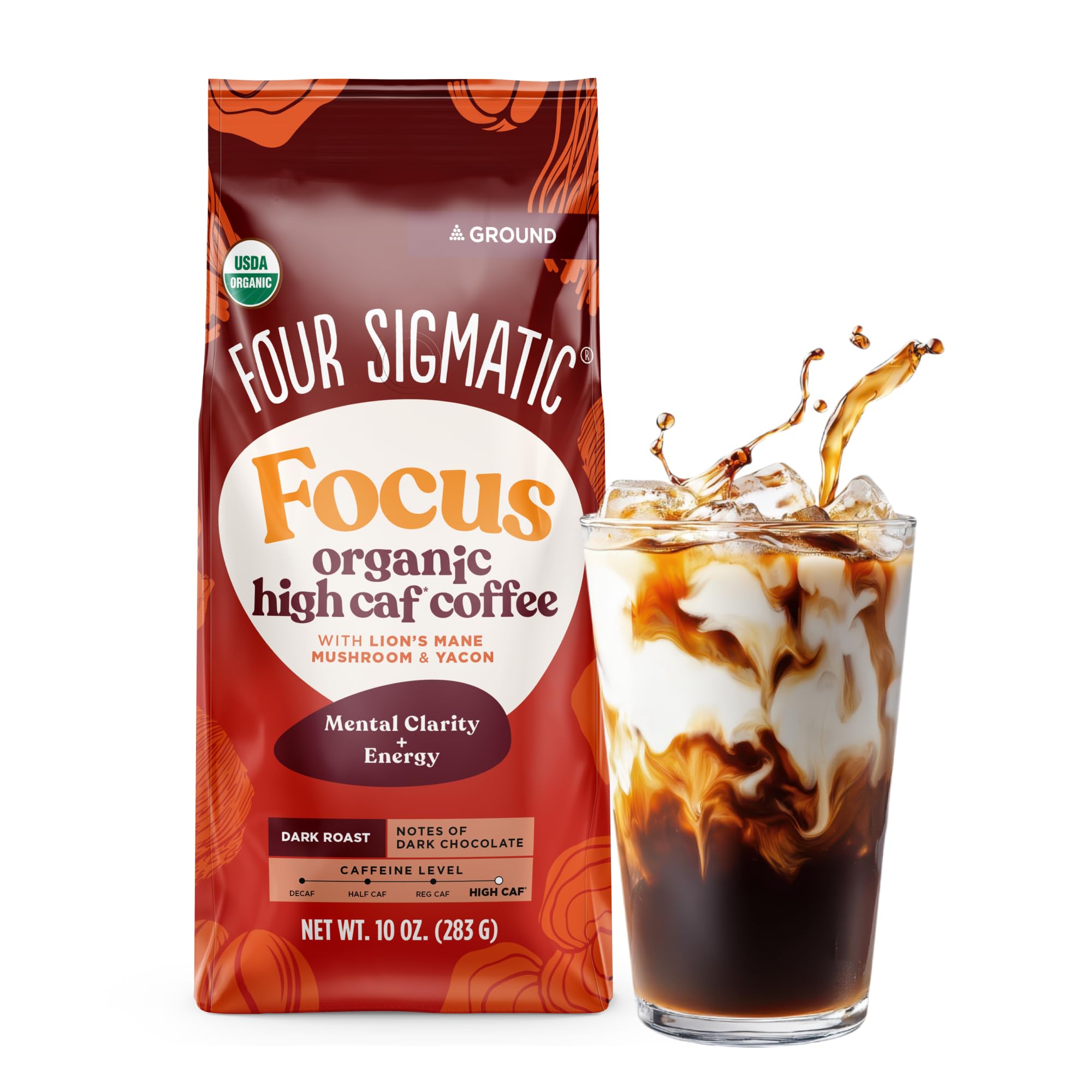 Four Sigmatic Organic High Caffeine Lion's Mane Ground Coffee, 10 OZUSDA Organic