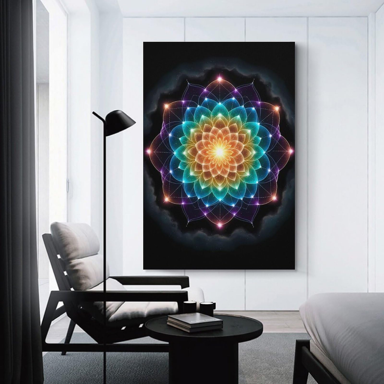Junmoney Unframe-Style-7 Rainbow Mandala Cosmic Wall Art Print, 20X30inch(50X75cm), For Living Room, Bedroom, Office Or Hallway, A Flexible Wall Accent For Shared Spaces