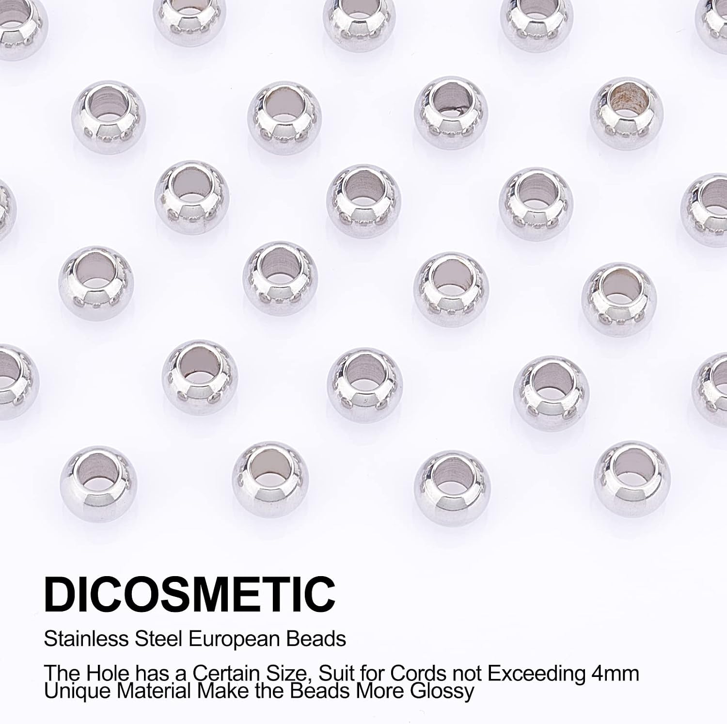 DICOSMETIC 100pcs 8mm European Beads Round Spacer Large Hole Smooth Surface Loose Beads Stainless Steel Beads for Jewelry Making DIY Hole: 4mm - Image 5