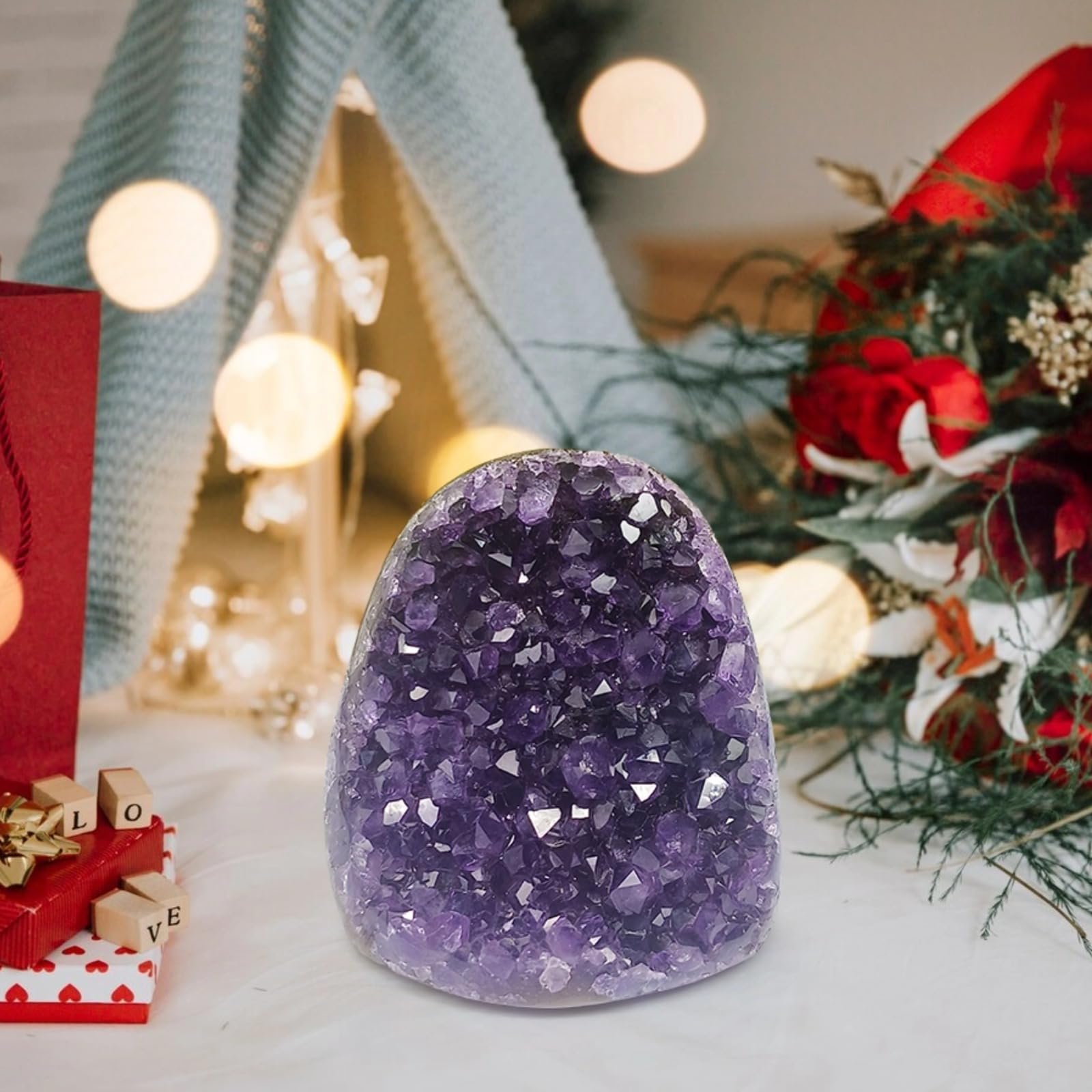 Ametyst Geode Cluster, naturalna dekoracja kryształowa, 0,5 kg, do każdej przestrzeni