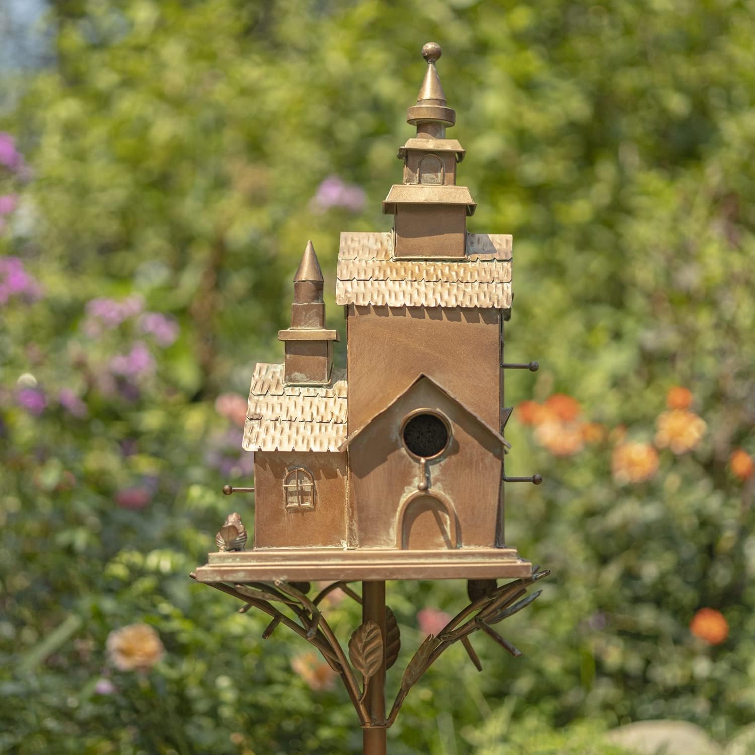 Zaer Ltd. Large Copper Colored Multi-Birdhouse Stakes, Room for 5 Bird Families in Each (XL Country Town Home Montana)