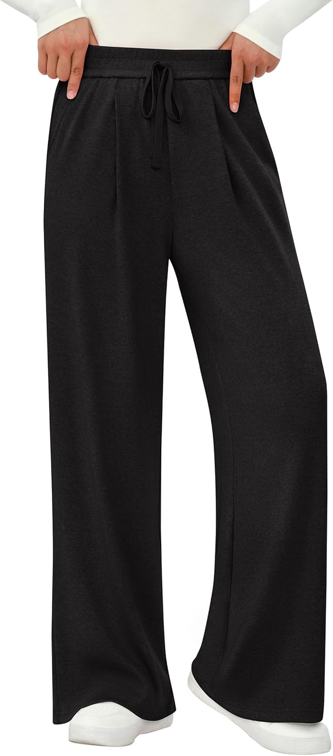 PRETTYGARDEN Women's Wide Leg Pants 2026 Fall Clothes Elastic High Waisted Knit Lounge Palazzo Pant Trousers with Pockets - Image 5