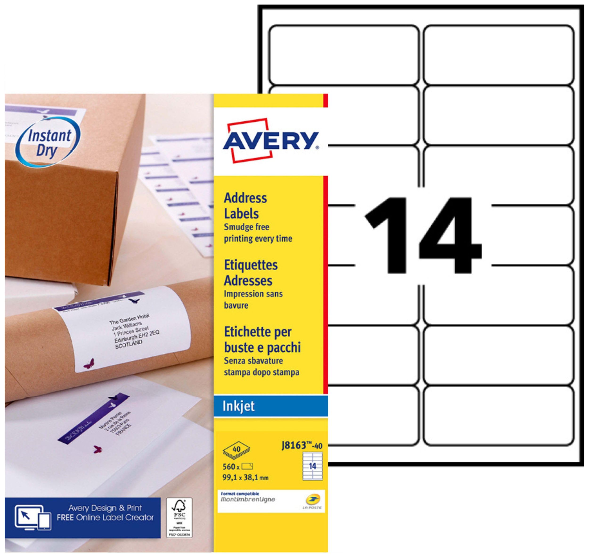 Avery Étiquettes Adresse Autocollantes Blanches 560 Pièces 99,1 x 38,1 mm