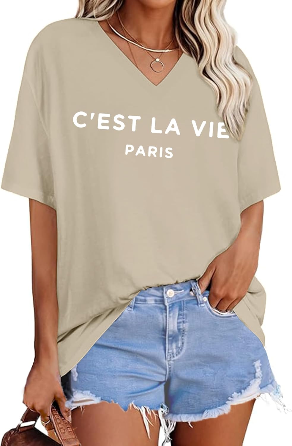 Zoyami Womens Oversized V Neck T Shirts Graphic Vintage Tees Casual Loose Fitting Short Sleeve Tops