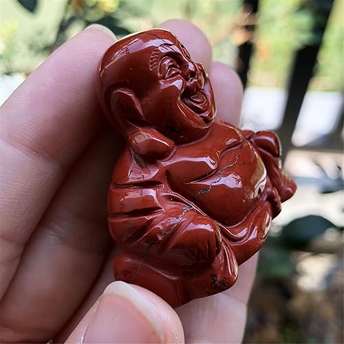 Miniatura 2 de Fekuar Estatua de Buda Feliz de Jaspe Rojo, tallada a mano Maitreya Laughing Buda, escultura de bolsillo de cristal curativo de 1.5 pulgadas (1.575