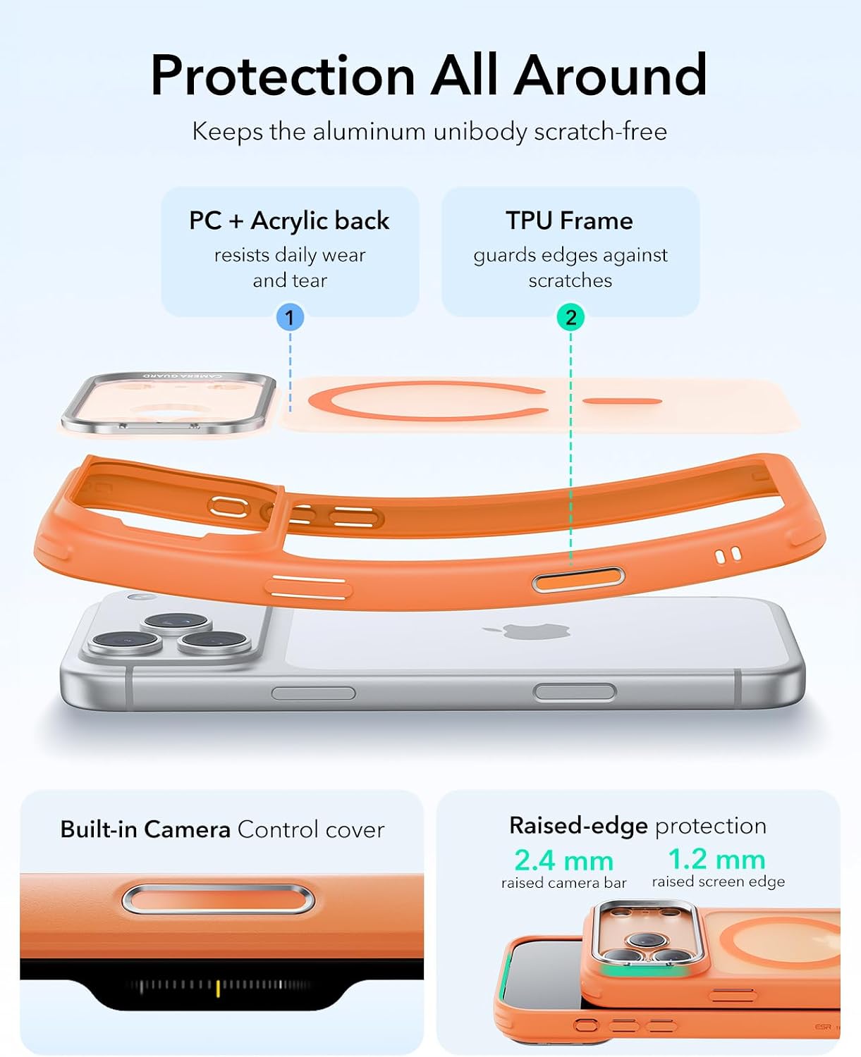 Condition photo showing As Is for esr for iphone 17 pro case with stash stand, compatible with magsafe, military-grade drop protection magnetic phone case, scratch-resistant back cover, frosted orange frosted orange iphone 17 pro 6.3inch